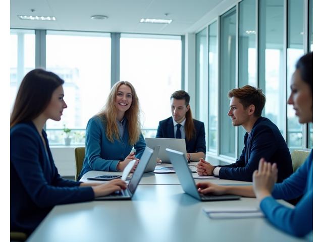 A diverse group of temporary workers collaborating efficiently, representing flexibility and quick integration.